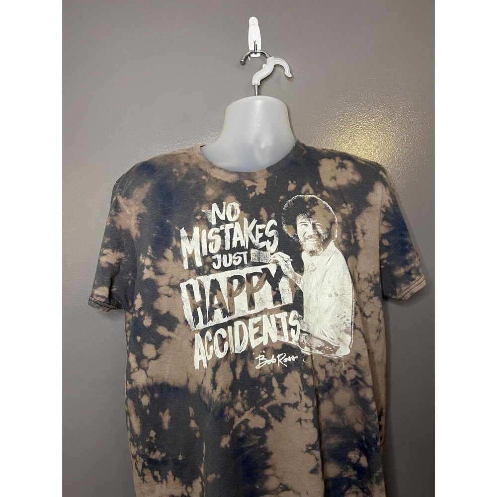 Bob Ross Shirt Mens Large Brown Bleach Tie Dye Happy Accidents Graphic Tee